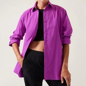 Athleta Oversized Poplin Top in Jazzy Purple Button-Up Shirt Size M NWT